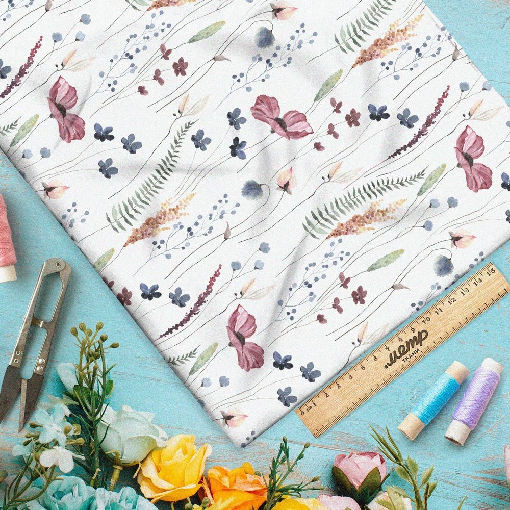 Ткань сатин полевые цветы утончённые