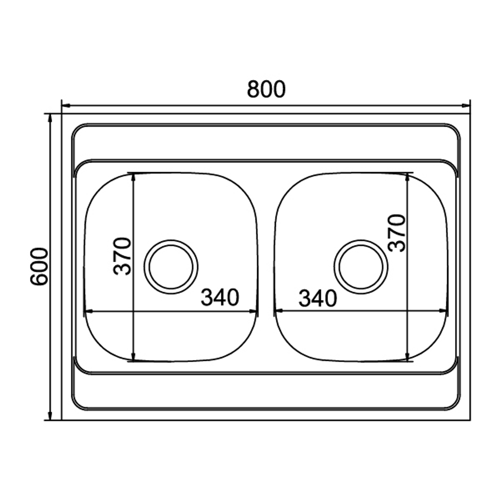 Мойка 80х60 (0,6) 2-х чаш вып 3 1/2 MIXLINE 18см с сифоном