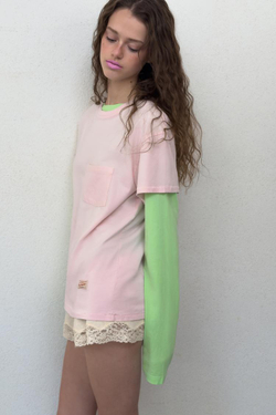 ZARA ФУТБОЛКА ОВЕРСАЙЗ С КАРМАНОМ, РОЗОВЫЙ