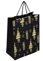 Пакет новогодний 26x13x32см. "Black&Gold" фольга, чёрный (Золотая сказка)