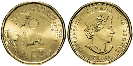 Канада 1 доллар, 2016 100 лет женскому избирательному праву XF