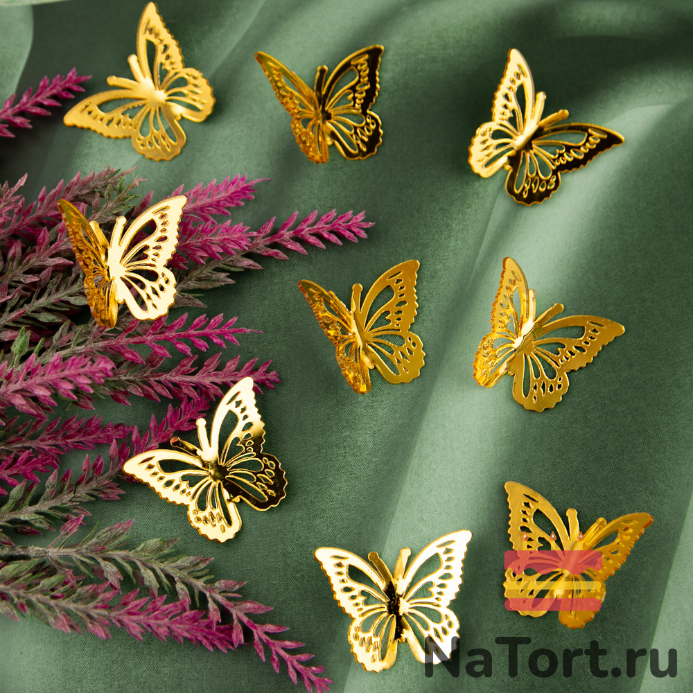 Бабочки из акрила для декора, золотые, 50 шт