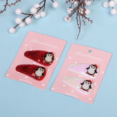 Зажимы для волос 2шт «Новогодние друзья- Пингвинёнок», микс 2 цвета (красный, белый),5,4*2,5 см