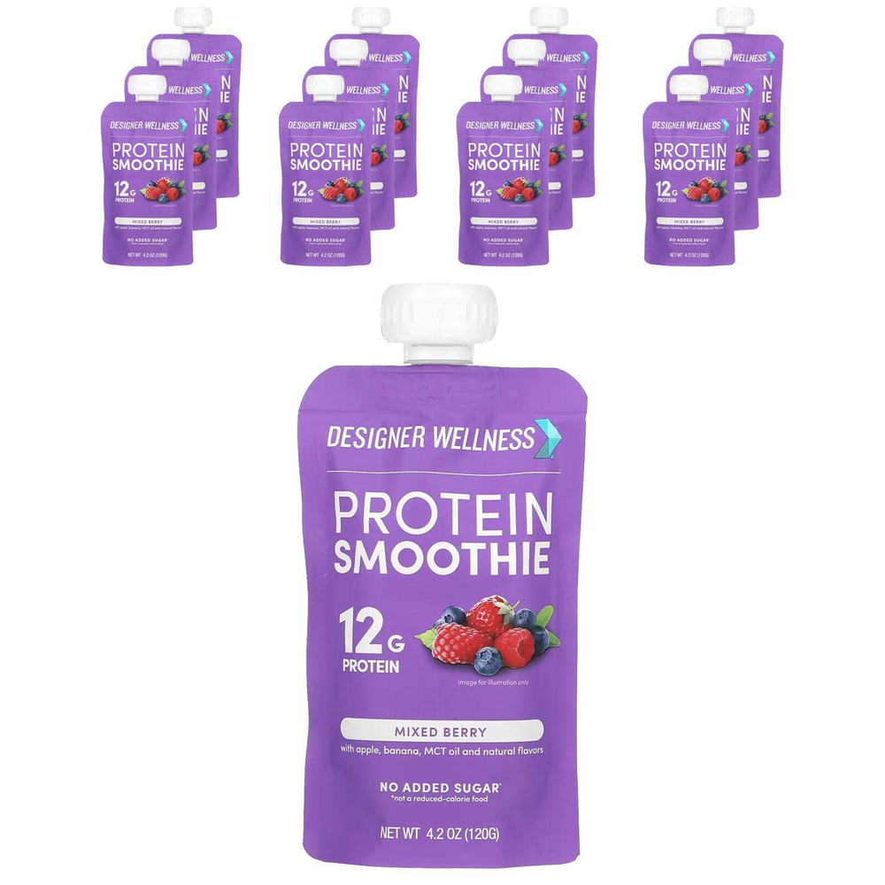 Designer Wellness, протеиновый смузи, ягодное ассорти, 12 пакетиков по 120 г (4,2 унции)