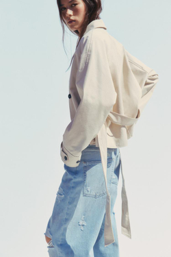 ZARA ДЖИНСЫ СО СРЕДНЕЙ ПОСАДКОЙ И РАЗРЕЗАМИ TRF BAGGY, ГОЛУБОЙ