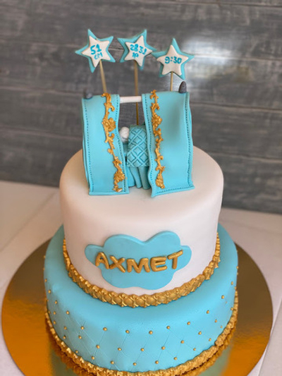 2-ярусный торт на Бесік той, для мальчика, цвет голубой