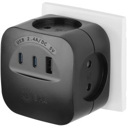 Разветвитель электрический ЭРА SP-4-3USBAC-B на 4 розетки + 3 USB A+C со шторками 10А черный