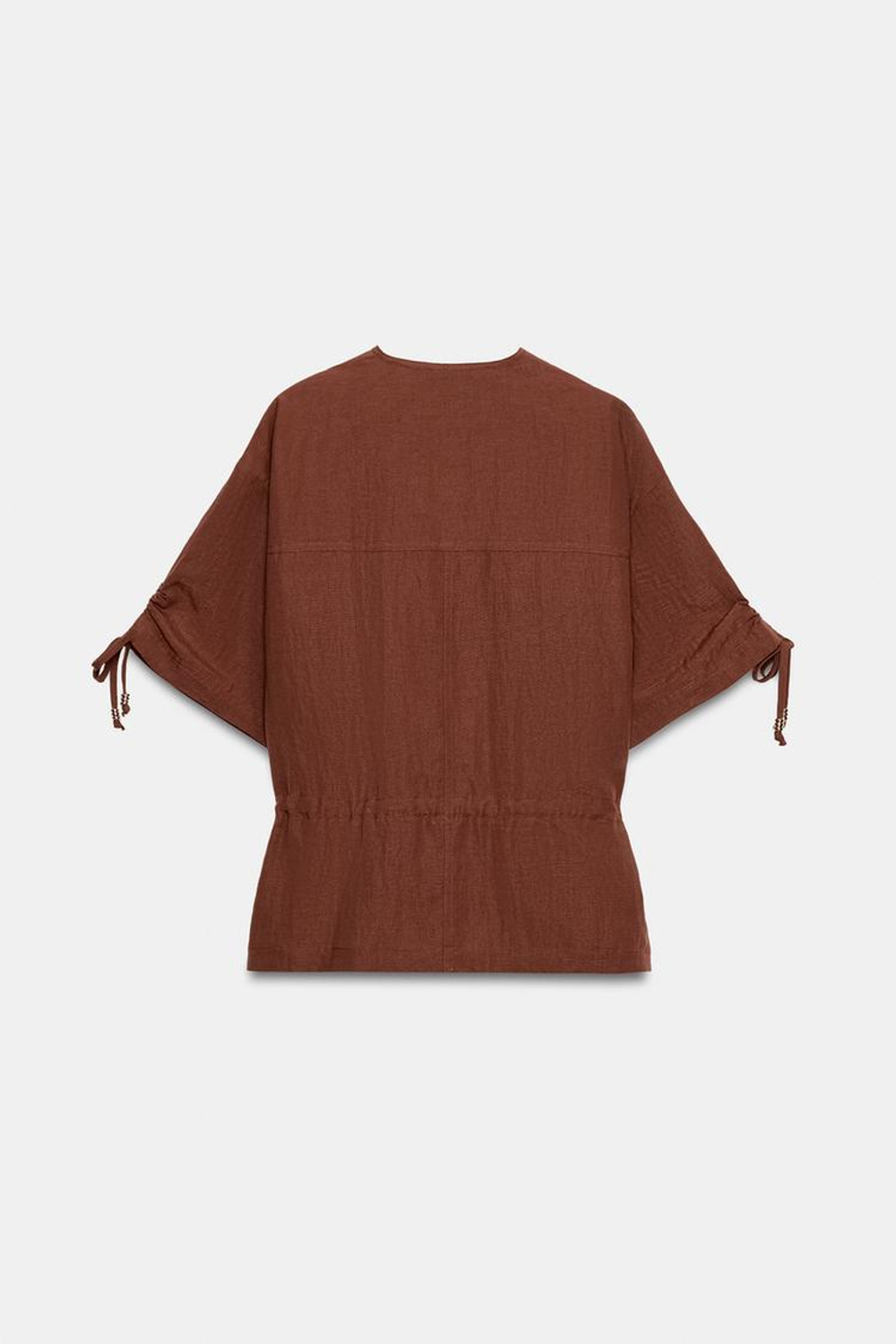 ZARA КУРТКА В СТИЛЕ САФАРИ С КОРОТКИМИ РУКАВАМИ И БИСЕРОМ, ТЕМНЫЙ ЧЕРЕПИЧНЫЙ