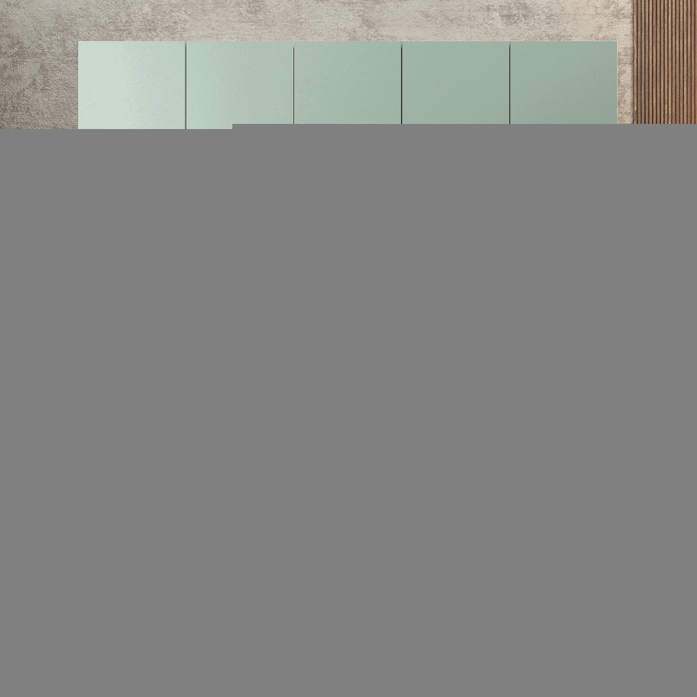 Шкаф Агератум МДФ четырехсекционный с антресолью и стеллажом Лайн шалфей (0,27) А10024 матовая - Дуб Сонома 3025  210*45*260