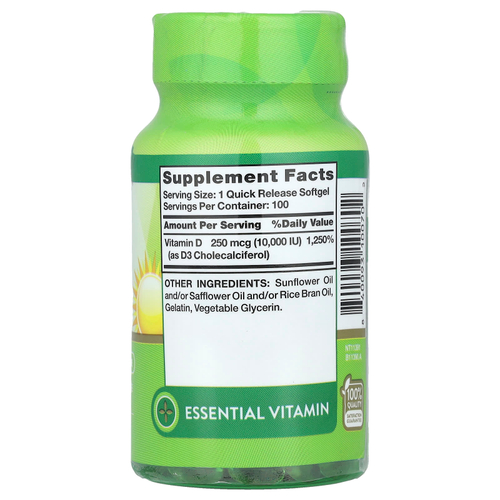 Nature's Truth, Vitamin D3, High Potency, 250 mcg (10,000 IU), 100 Quick Release Softgels