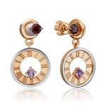 Серьги-пусеты «Импульс» из комбинированного золота с гранатом и аметистом