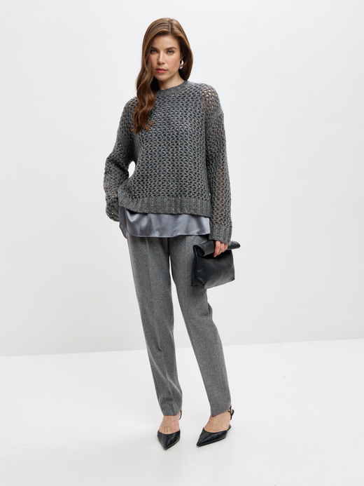 Брюки из шерсти и вискозы с люрексом