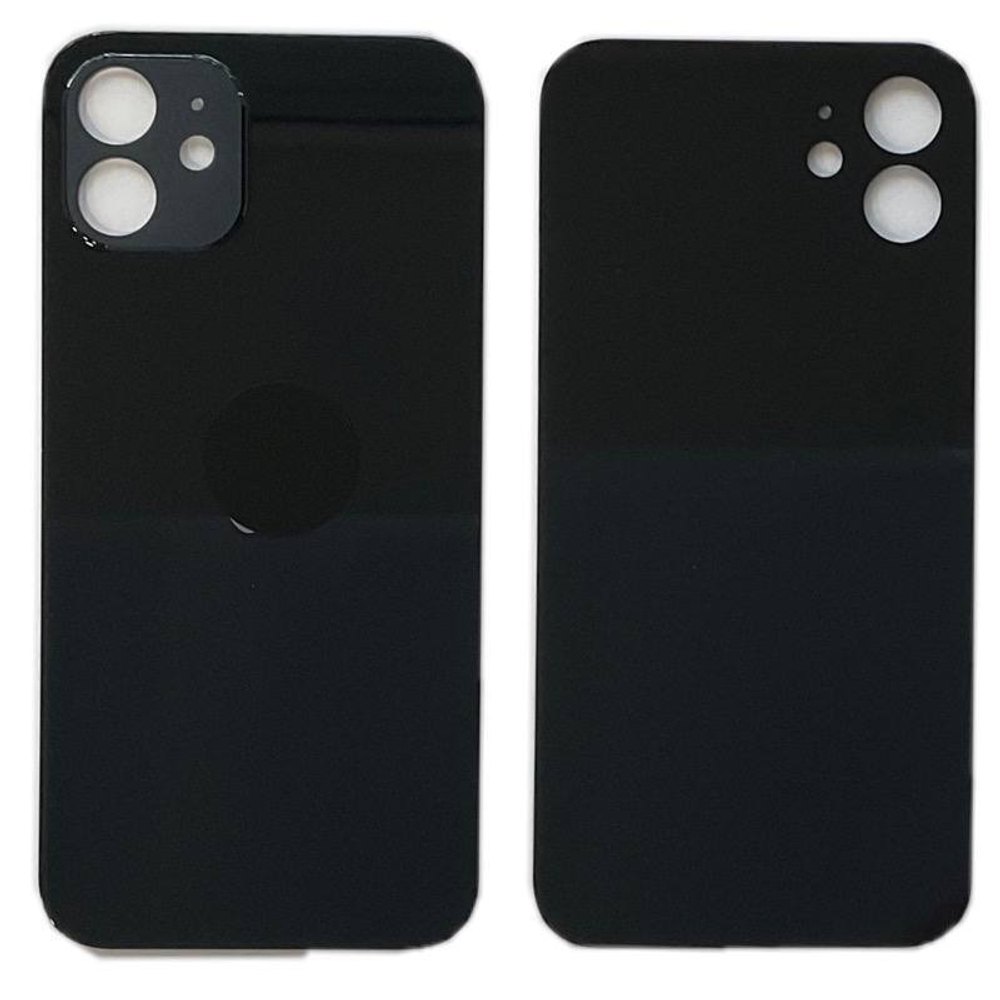 Задняя крышка для Apple iPhone 12 Черный (стекло, широкий вырез под камеру) - Премиум