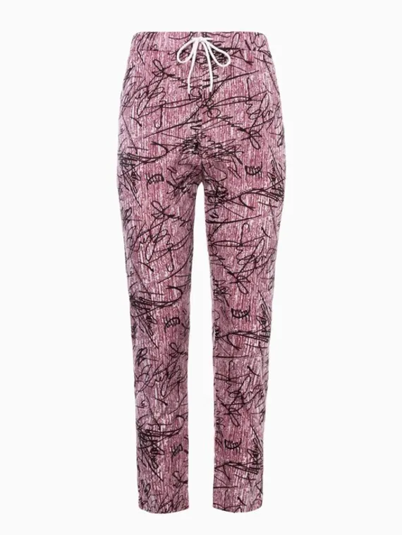 Брюки женские с принтом, цвет розовый с черн рисунком, размер 48