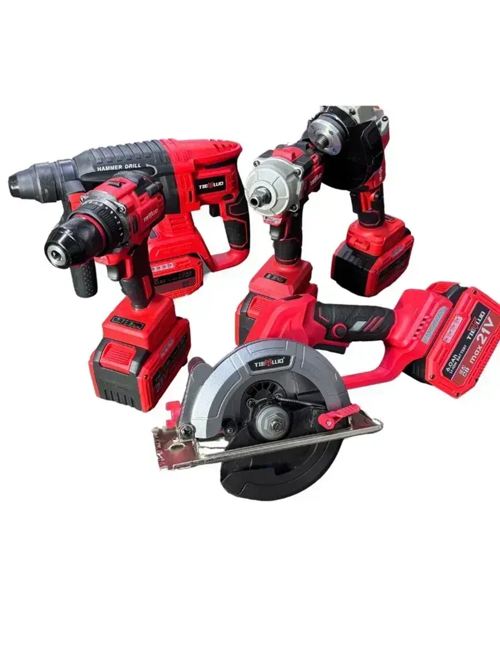 Набор 5в1 аккумуляторного инструмента TILLIO: Гайковерт, УШМ, Шуруповерт, Перфоратор, Циркулярная пила 5 АКБ LI-ION