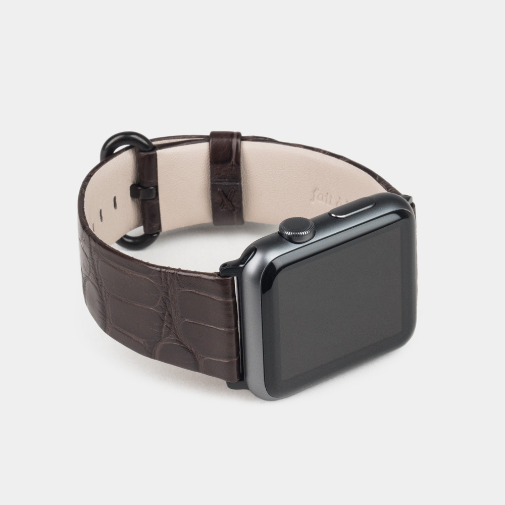 Ремешок для Apple Watch 44/45/46 mm из кожи крокодила, темно-коричневого цвета
