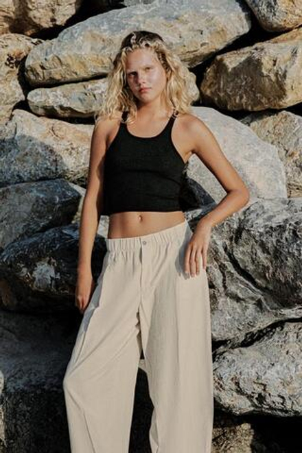 ZARA УКОРОЧЕННЫЕ БРЮКИ НА РЕЗИНКЕ, ЦВЕТ СЛОНОВОЙ КОСТИ
