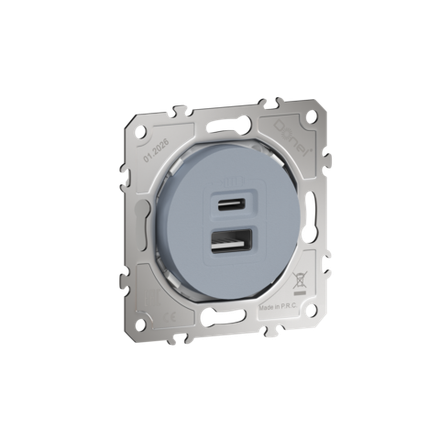 USB-зарядка типа A+С 2400мA 12Вт,  цвет матовый серый,  серия D16,  Donel