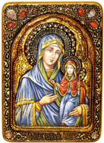 Инкрустированная живописная икона Святая праведная Анна, мать Пресвятой Богородицы 29х21см на натуральном кипарисе в подарочной коробке