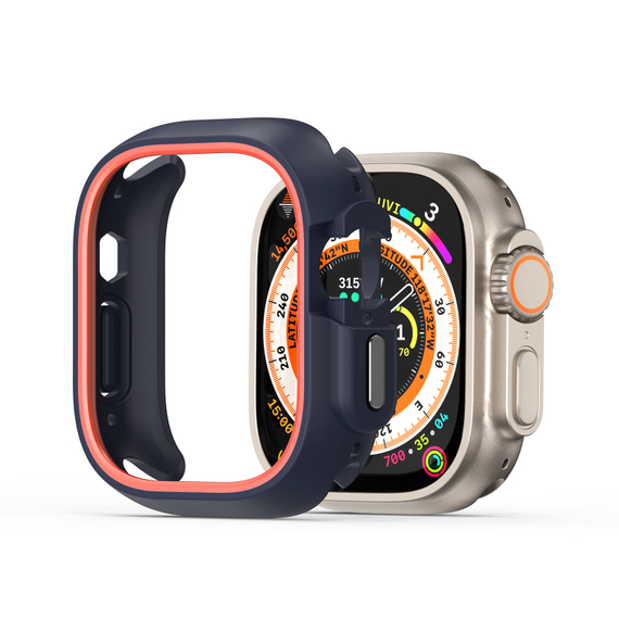 Чехол-бампер для часов Apple Watch Ultra 1 и 2 размер 49мм, темно-синий с оранжевыми вставками (Midnight/Orange) от Dux Ducis, серия Bamo Series Case