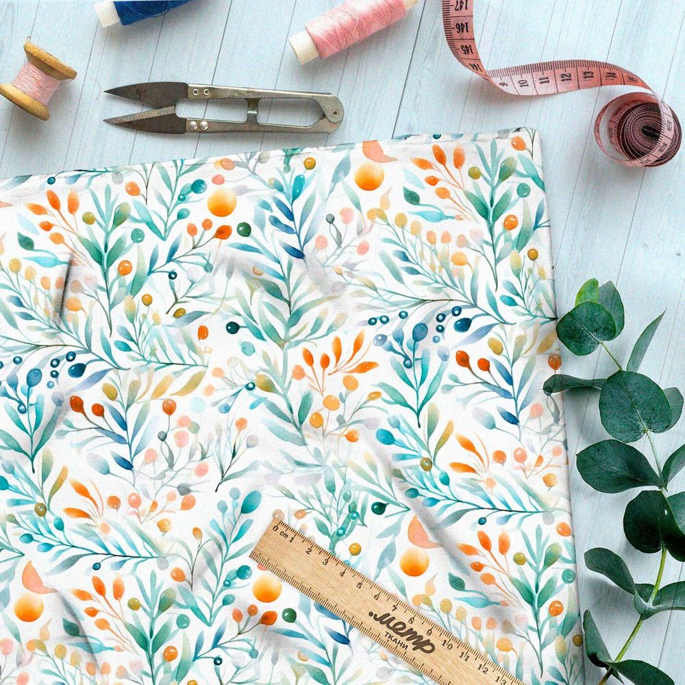 Ткань премиум мембрана акварельные веточки