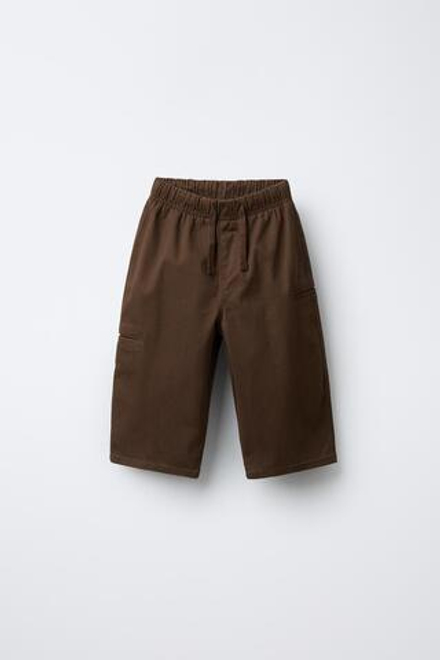 ZARA БРЮКИ ИЗ МЯГКОЙ ТКАНИ С КАРМАНАМИ, КОРИЧНЕВЫЙ