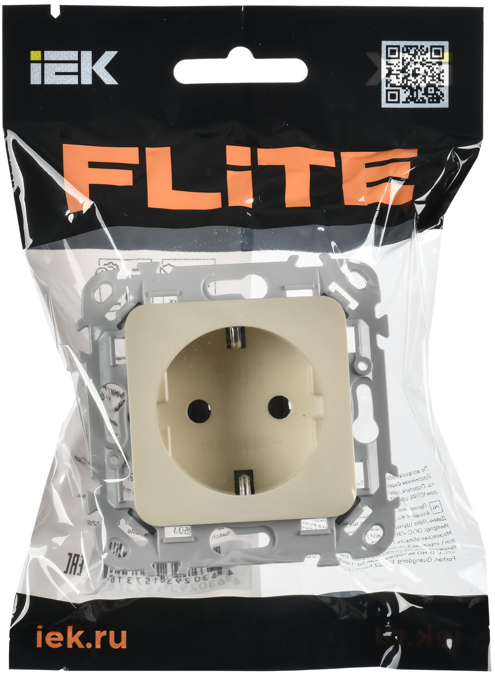 FLITE Розетка с заземлением без защитных шторок безвинтовое крепление 16А РС11-1-ФлСл сливочный IEK