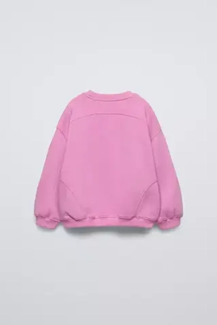ZARA ОДНОТОННАЯ ТОЛСТОВКА С НАДПИСЬЮ, ТЕМНО-РОЗОВЫЙ