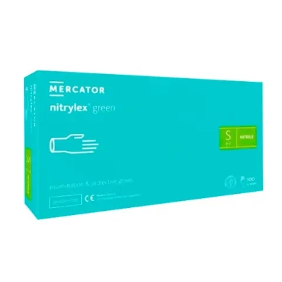 Перчатки нитриловые смотровые Nitrylex нестерильные неопудренные размер S зеленый 50 пар