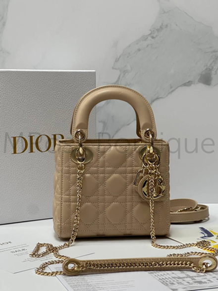 Женская сумка Lady Dior My ABC квадратная бежевого цвета