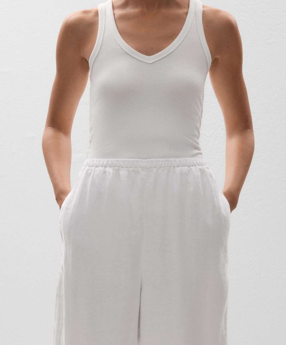 OYSHO Брюки-бочонки из 100% льна с закругленными разрезами, белый