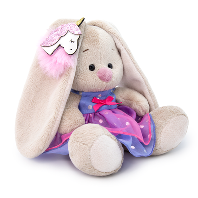 Зайка Ми в платье с единорогом на ушке (малыш) 15см.