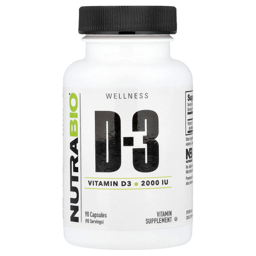 NutraBio, Витамин D-3, 2000 МЕ, 90 капсул