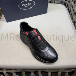 Мужские кроссовки Prada America’s cup кожаные черного цвета