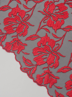 Вышивка на сетке черная с красным неэластичная ширина 17 см