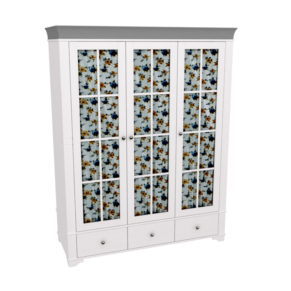 Шкаф 3х дверный со стеклянными дверями «Бейли» белый воск/антрацит