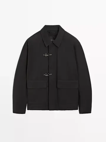 Massimo Dutti Куртка с водоотталкивающей пропиткой и застёжками-тоглами, черный