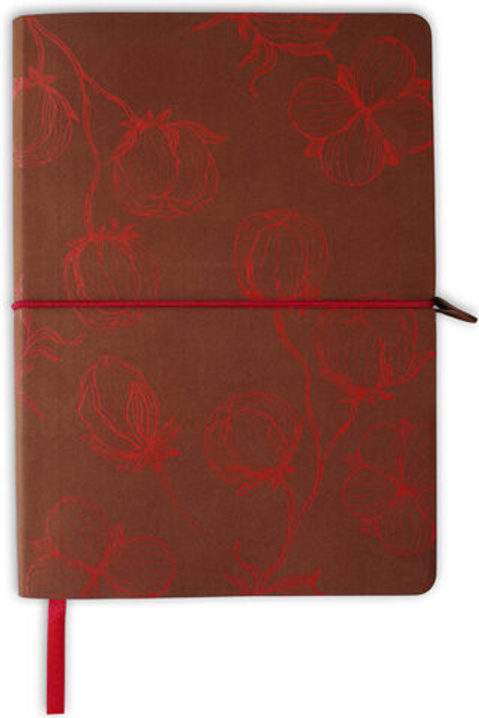 НОВИНКА! Блокнот "Cotton" в клетку А5 128 листов, гибкая обложка из бархатистой экокожи нубук  (цвет коричневый) с тиснением рисунка красной матовой фольгой