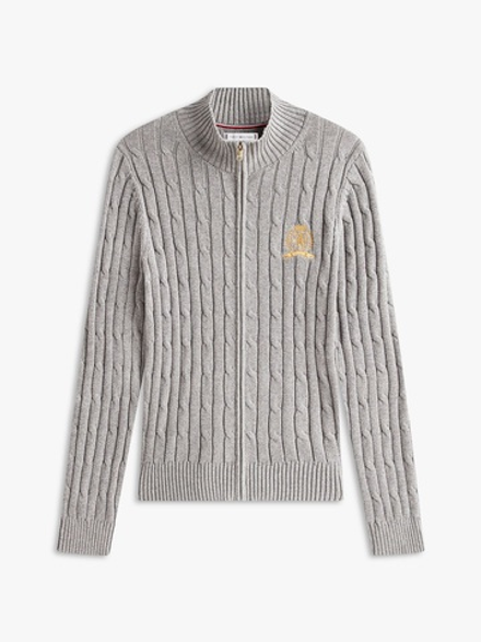 Кардиган Tommy Hilfiger Crest Logo Cable Knit Zip Cardigan Medium Grey Heather