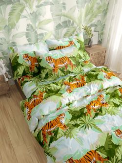 Постельное белье Сказка "Год тигра" 1,5-сп Наволочка 70х70 см 1 шт Простынь на резинке 90х200 см Пододеяльник 145х215 см, перкаль