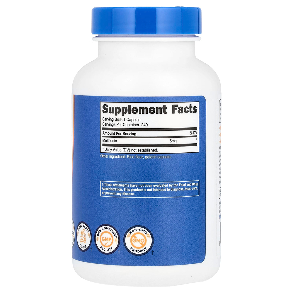 Nutricost, Мелатонин, 5 мг, 240 капсул