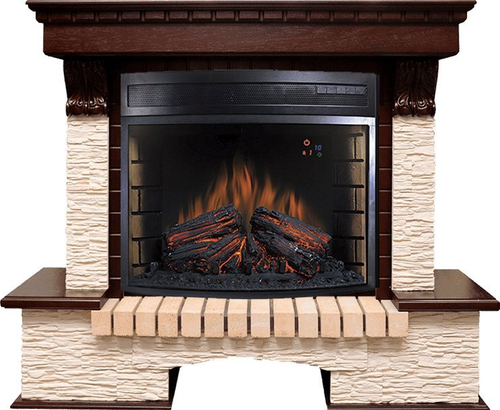 Каминокомплект Pierre Luxe - Темный дуб / Сланец бежевый с очагом Dioramic 28 LED FX