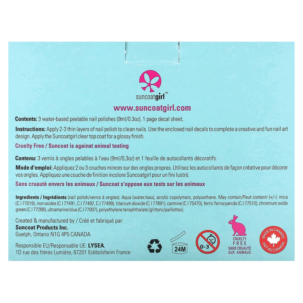 SuncoatGirl, Лак для ногтей на водной основе, принцесса-русалка, набор из 4 предметов