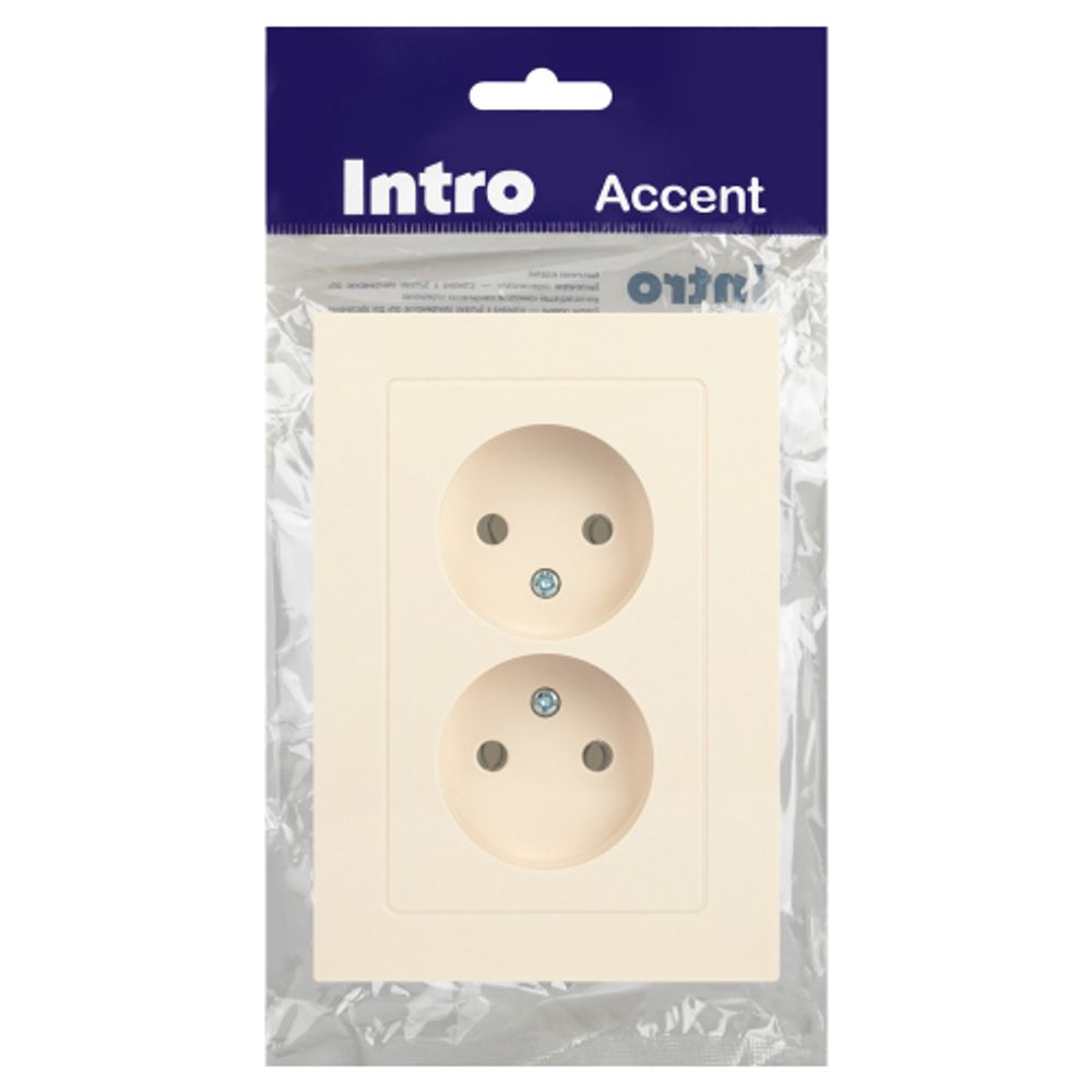 Розетка Intro Accent 6-204-02 2х2P, 16А-250В, IP20, СУ, AL/CU, слоновая кость