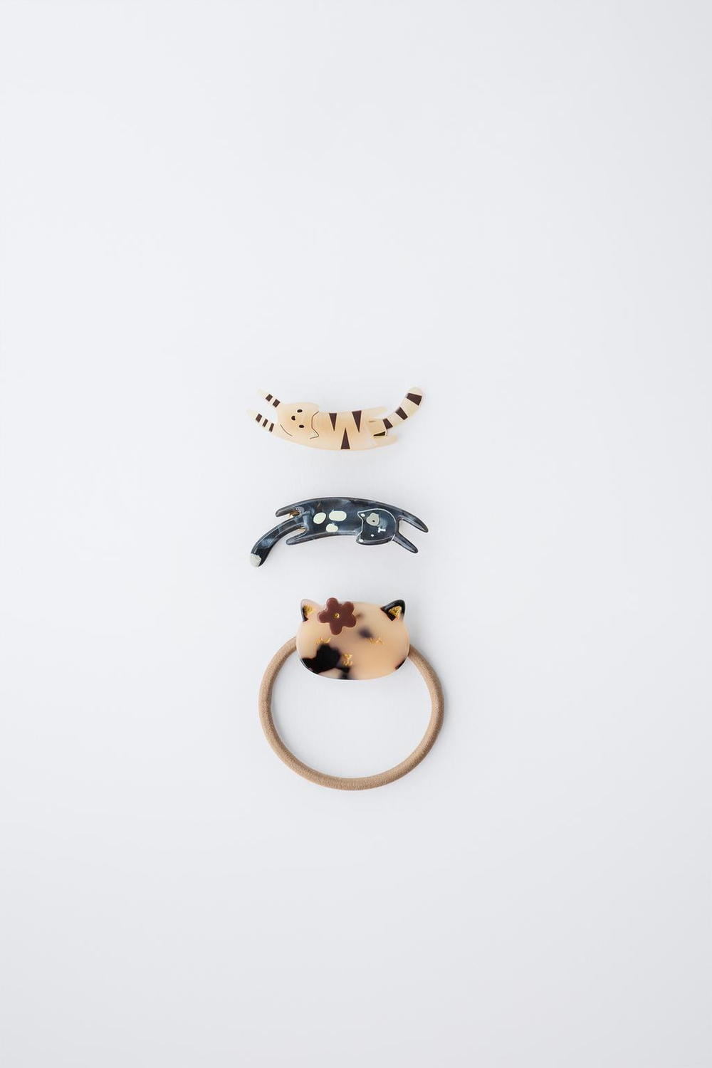 ZARA НАБОР ИЗ РЕЗИНКИ И ЗАКОЛОК ДЛЯ ВОЛОС «КОТЯТА», ЧЕРЕПАХОВЫЙ