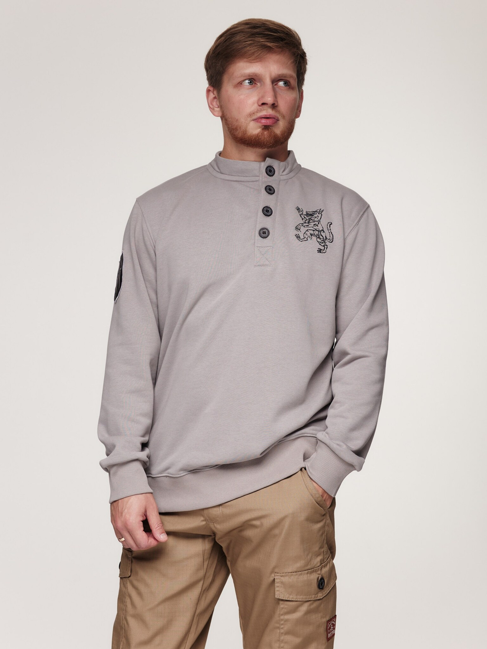 Косоворотка-свитшот Варгградъ мужской светло-серый "Волколак" без начёса