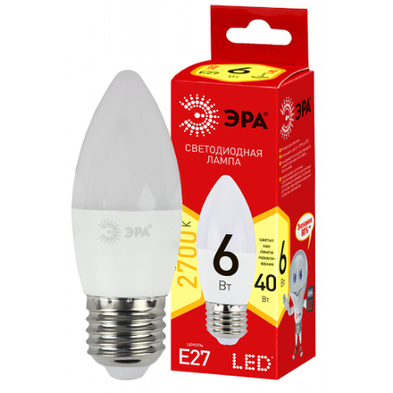 Лампочка светодиодная ЭРА RED LINE ECO LED B35-6W-827-E27 E27 / Е27 6Вт свеча теплый белый свет