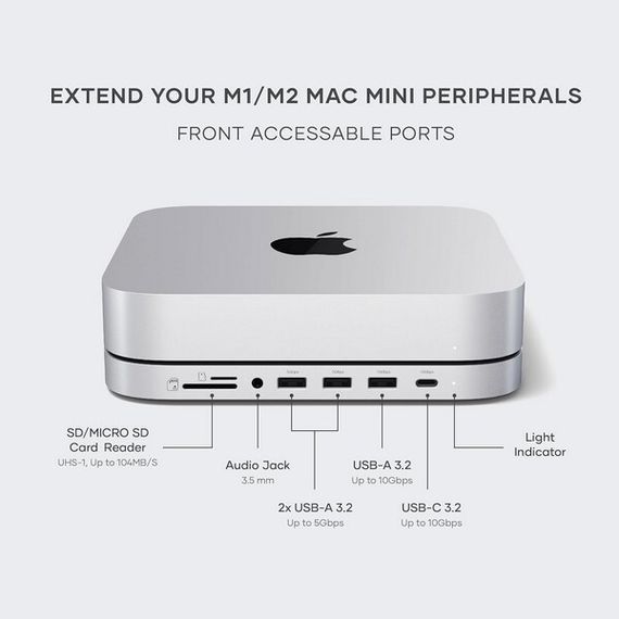 USB-Хаб-подставка Satechi Stand &amp; Hub для Mac Mini/Studio с отсеком для SSD (ST-GMMSHS) серебристый
