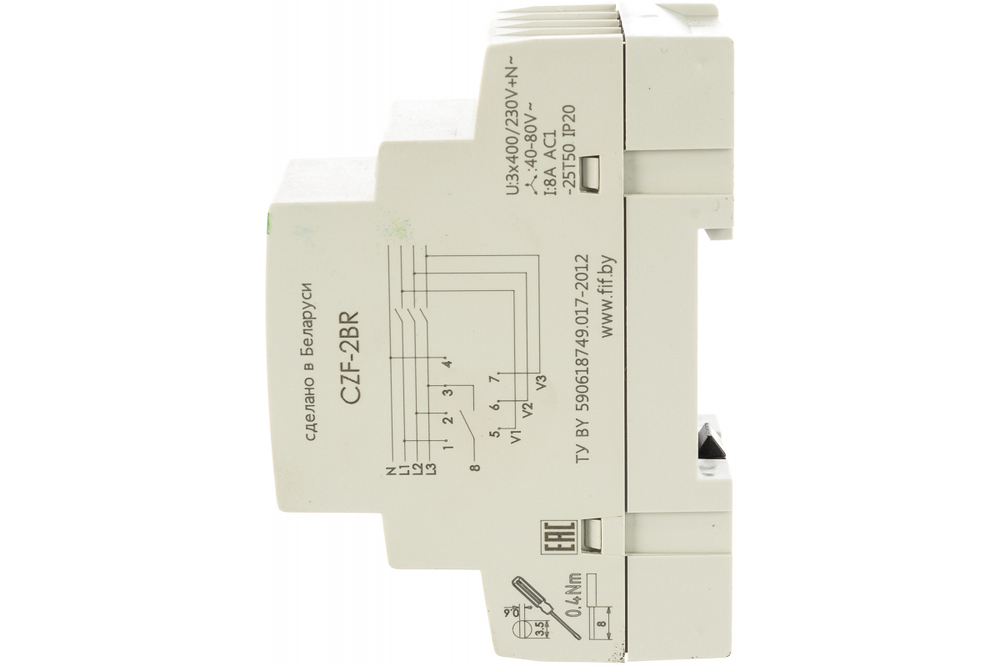 Реле контроля наличия фаз CZF-2BR 3х400/230+N 8А 1Z IP20 регулировка порога отключения