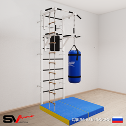 Шведская стенка Sv Sport усиленная 6725 (Турник стандарт/Брусья/Лестница/Цепь/Мешок 15кг/Мат 1м)